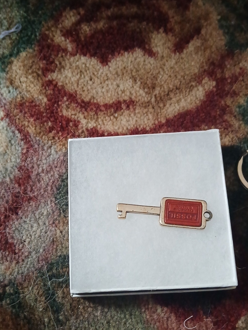 FOSSIL Purse Silver Red Metal Vintage Style Square Key Chain